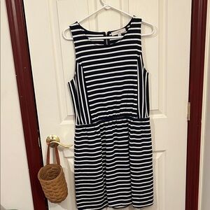 LOFT Navy and White Striped Sleeveless Dress